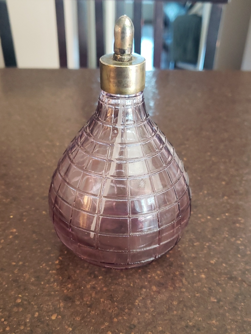 Vintage hand blown perfume bottle - purple amethyst glass Only MISSING ATOMIZER